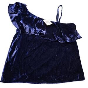 JOA Blue Navy Shirt NEW Velvety Ruffle Preppy Sleeveless Lightweight Women's XS